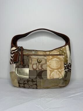Coach Ergo Patchwork Hobo Bag 10808 Y2K Signature Jacquard Zebra Leopard Purse